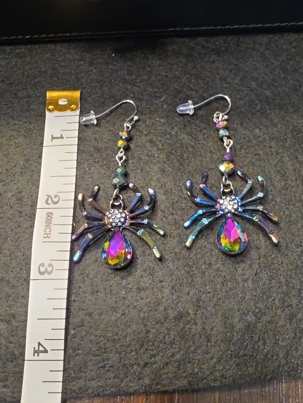 Iridiscent Spider Drop Earrings - Multicolor Crystal Accents